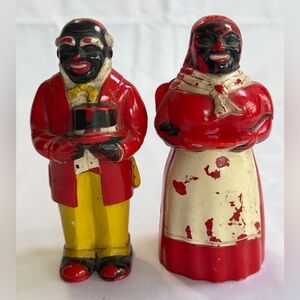 Vintage Large Red and Yellow Hard Plastic Figurine Salt and Pepper Shakers